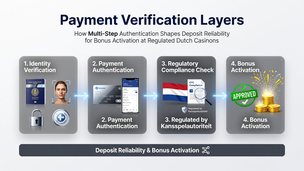 Illustratie van verificatieprocessen bij online casino betalingen met multi-step authenticatie elementen
