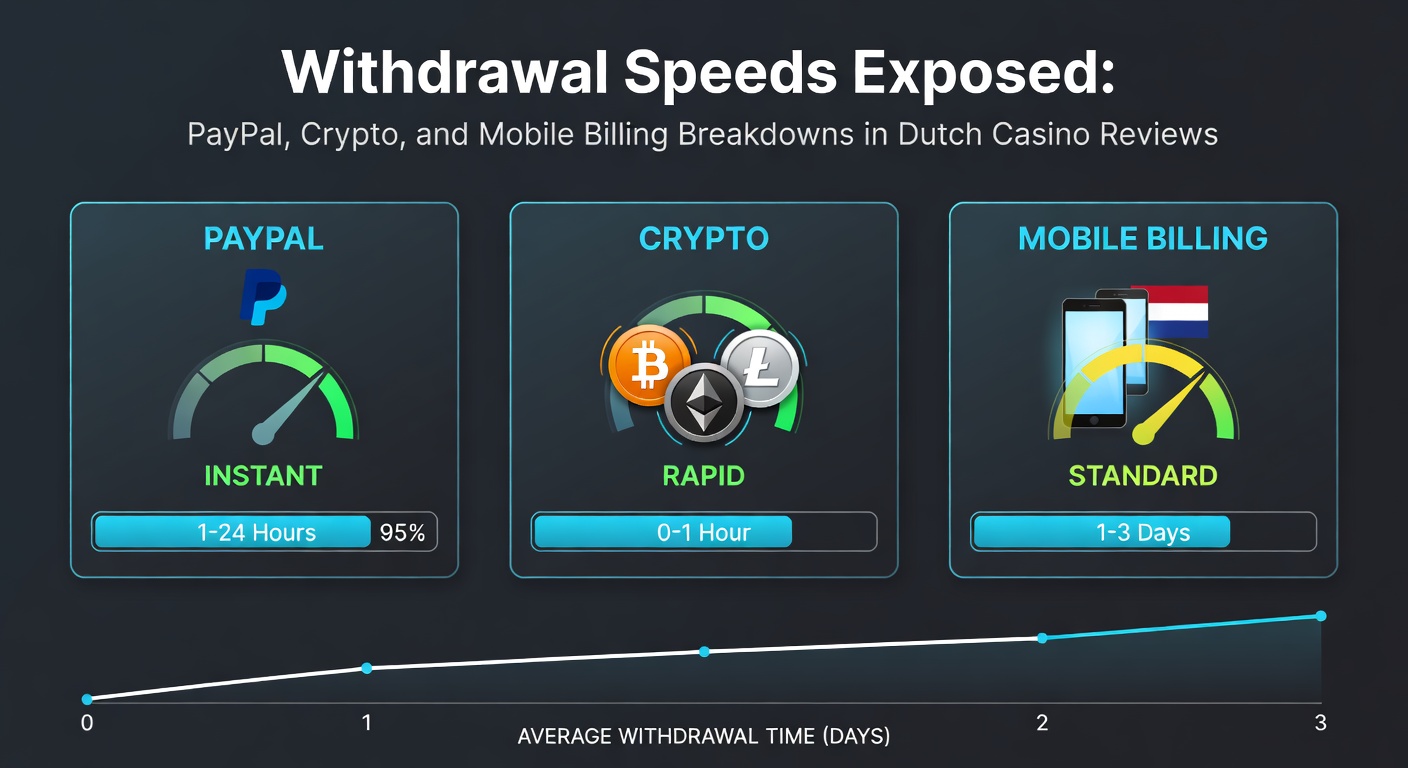 Grafiek met gemiddelde uitbetalingstijden voor PayPal, crypto en mobiele betalingen in Nederlandse online casinos